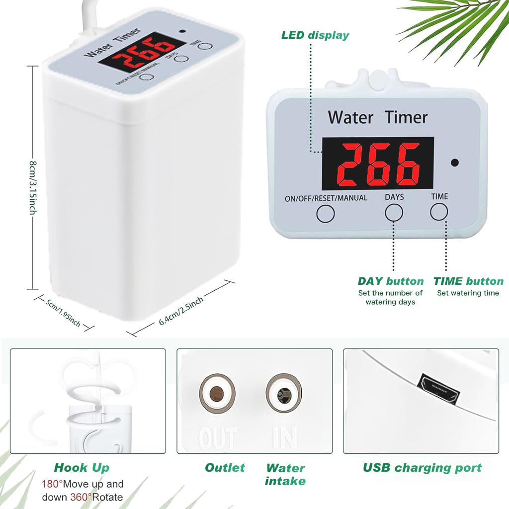 HASTHIP® Auto Drip Irrigation System with Digital Programmable Water Timer Self Watering for Indoor Houseplants Rechargeable Automatic Plant Waterer Potted Plants 3 PCS HASTHIP® Auto Drip Irrigation System with Digital Programmable Water Timer Self Watering for Indoor Houseplants Rechargeable Automatic Plant Waterer Potted Plants 3 PCS